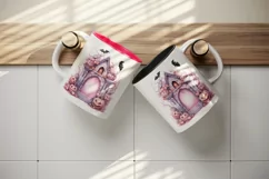 Watercolor Pink Halloween arch gate pumpkins castle house Jack-o-lantern 20 oz tumbler skinny mug wrap clipart t-shirt sublimation printable design