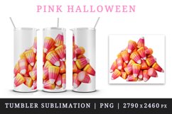 Watercolor Pink Halloween candy corn trick or treat 20 oz tumbler skinny mug wrap clipart t-shirt sublimation printable design