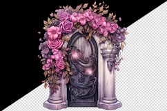 Watercolor Pink Halloween creaky door flowers autumn leaves 20 oz tumbler skinny mug wrap clipart t-shirt sublimation printable design