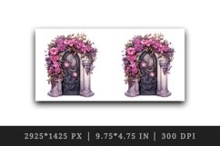 Watercolor Pink Halloween creaky door flowers autumn leaves 20 oz tumbler skinny mug wrap clipart t-shirt sublimation printable design