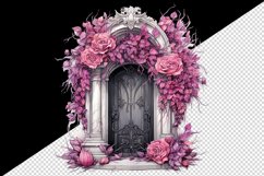 Watercolor Pink Halloween creaky door flowers roses autumn leaves 20 oz tumbler skinny mug wrap clipart t-shirt sublimation printable design