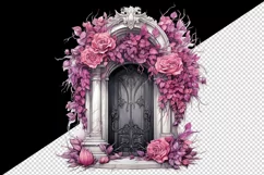 Watercolor Pink Halloween creaky door flowers roses autumn leaves 20 oz tumbler skinny mug wrap clipart t-shirt sublimation printable design