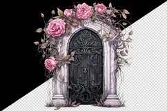 Watercolor Pink Halloween creaky door flowers roses autumn leaves 20 oz tumbler skinny mug wrap clipart t-shirt sublimation printable design