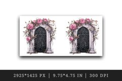 Watercolor Pink Halloween creaky door flowers roses autumn leaves 20 oz tumbler skinny mug wrap clipart t-shirt sublimation printable design