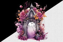 Watercolor Pink Halloween creaky door flowers roses autumn leaves 20 oz tumbler skinny mug wrap clipart t-shirt sublimation printable design