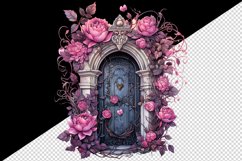 Watercolor Pink Halloween creaky door flowers roses autumn leaves 20 oz tumbler skinny mug wrap clipart t-shirt sublimation printable design