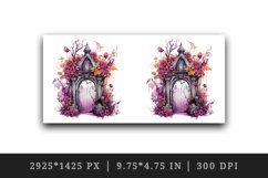 Watercolor Pink Halloween creaky door flowers roses autumn leaves 20 oz tumbler skinny mug wrap clipart t-shirt sublimation printable design