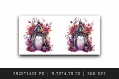 Watercolor Pink Halloween creaky door flowers roses autumn leaves 20 oz tumbler skinny mug wrap clipart t-shirt sublimation printable design