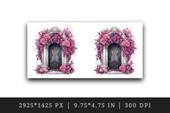 Watercolor Pink Halloween creaky door flowers roses autumn leaves 20 oz tumbler skinny mug wrap clipart t-shirt sublimation printable design