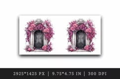 Watercolor Pink Halloween creaky door flowers roses autumn leaves 20 oz tumbler skinny mug wrap clipart t-shirt sublimation printable design