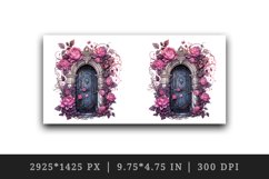Watercolor Pink Halloween creaky door flowers roses autumn leaves 20 oz tumbler skinny mug wrap clipart t-shirt sublimation printable design