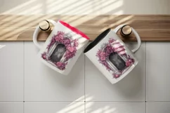 Watercolor Pink Halloween creaky door flowers roses autumn leaves 20 oz tumbler skinny mug wrap clipart t-shirt sublimation printable design