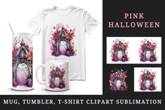 Watercolor Pink Halloween creaky door flowers roses autumn leaves 20 oz tumbler skinny mug wrap clipart t-shirt sublimation printable design