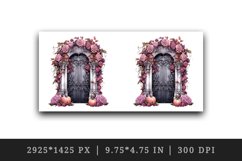 Watercolor Pink Halloween creaky door flowers roses pumpkins autumn leaves 20 oz tumbler skinny mug wrap clipart t-shirt sublimation printable design