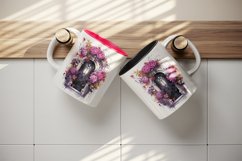 Watercolor Pink Halloween creaky door flowers roses skull autumn leaves 20 oz tumbler skinny mug wrap clipart t-shirt sublimation printable design