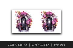 Watercolor Pink Halloween creaky door flowers roses skull autumn leaves 20 oz tumbler skinny mug wrap clipart t-shirt sublimation printable design