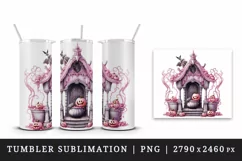 Watercolor Pink Halloween creaky door pumpkins carving house Jack-o-lantern 20 oz tumbler skinny mug wrap clipart t-shirt sublimation printable design