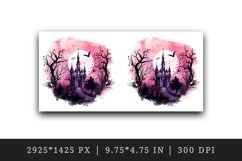 Watercolor Pink Halloween dark scary night forest horror moon bats spooky castle haunted house trees 20 oz tumbler skinny mug wrap clipart t-shirt sublimation printable design