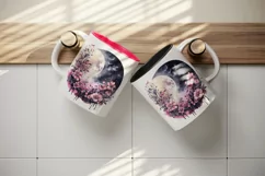 Watercolor Pink Halloween dark scary night full moon flowers roses 20 oz tumbler skinny mug wrap clipart t-shirt sublimation printable design