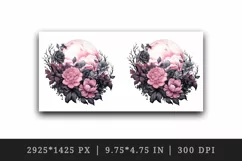 Watercolor Pink Halloween dark scary night full moon flowers roses 20 oz tumbler skinny mug wrap clipart t-shirt sublimation printable design