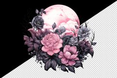 Watercolor Pink Halloween dark scary night full moon flowers roses 20 oz tumbler skinny mug wrap clipart t-shirt sublimation printable design