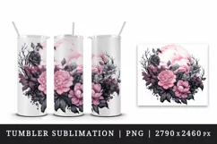Watercolor Pink Halloween dark scary night full moon flowers roses 20 oz tumbler skinny mug wrap clipart t-shirt sublimation printable design