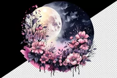Watercolor Pink Halloween dark scary night full moon flowers roses 20 oz tumbler skinny mug wrap clipart t-shirt sublimation printable design