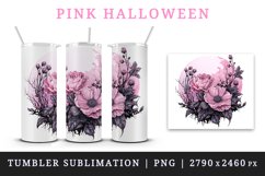 Watercolor Pink Halloween dark scary night moon flowers roses 20 oz tumbler skinny mug wrap clipart t-shirt sublimation printable design
