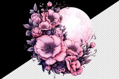 Watercolor Pink Halloween dark scary night moon flowers roses 20 oz tumbler skinny mug wrap clipart t-shirt sublimation printable design
