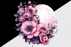 Watercolor Pink Halloween dark scary night moon flowers roses 20 oz tumbler skinny mug wrap clipart t-shirt sublimation printable design