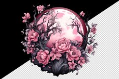 Watercolor Pink Halloween dark scary night moon flowers roses 20 oz tumbler skinny mug wrap clipart t-shirt sublimation printable design