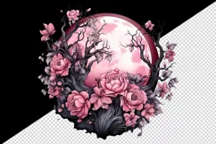 Watercolor Pink Halloween dark scary night moon flowers roses 20 oz tumbler skinny mug wrap clipart t-shirt sublimation printable design
