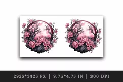 Watercolor Pink Halloween dark scary night moon flowers roses 20 oz tumbler skinny mug wrap clipart t-shirt sublimation printable design