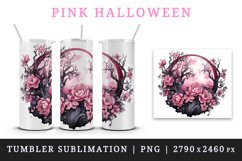 Watercolor Pink Halloween dark scary night moon flowers roses 20 oz tumbler skinny mug wrap clipart t-shirt sublimation printable design