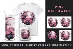 Watercolor Pink Halloween dark scary night moon flowers roses 20 oz tumbler skinny mug wrap clipart t-shirt sublimation printable design