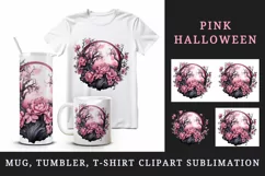 Watercolor Pink Halloween dark scary night moon flowers roses 20 oz tumbler skinny mug wrap clipart t-shirt sublimation printable design