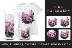 Watercolor Pink Halloween dark scary night moon flowers roses 20 oz tumbler skinny mug wrap clipart t-shirt sublimation printable design