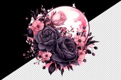 Watercolor Pink Halloween dark scary night moon flowers roses 20 oz tumbler skinny mug wrap clipart t-shirt sublimation printable design
