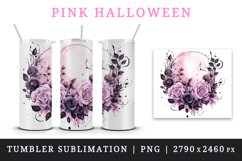 Watercolor Pink Halloween dark scary night moon flowers roses 20 oz tumbler skinny mug wrap clipart t-shirt sublimation printable design