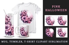 Watercolor Pink Halloween dark scary night moon flowers roses 20 oz tumbler skinny mug wrap clipart t-shirt sublimation printable design