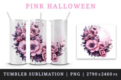 Watercolor Pink Halloween dark scary night moon flowers roses 20 oz tumbler skinny mug wrap clipart t-shirt sublimation printable design