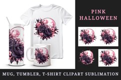 Watercolor Pink Halloween dark scary night moon flowers roses 20 oz tumbler skinny mug wrap clipart t-shirt sublimation printable design