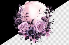 Watercolor Pink Halloween dark scary night moon flowers roses 20 oz tumbler skinny mug wrap clipart t-shirt sublimation printable design