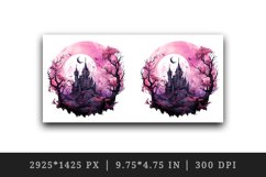 Watercolor Pink Halloween dark scary night moon spooky castle haunted house 20oz tumbler skinny mug wrap clipart t-shirt sublimation printable design