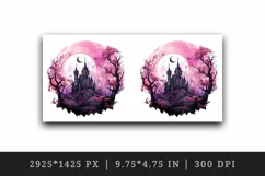 Watercolor Pink Halloween dark scary night moon spooky castle haunted house 20oz tumbler skinny mug wrap clipart t-shirt sublimation printable design