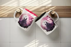 Watercolor Pink Halloween dark scary night moon spooky castle haunted house 20oz tumbler skinny mug wrap clipart t-shirt sublimation printable design