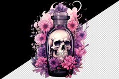 Watercolor Pink Halloween floral poison bottle skull flowers roses 20 oz tumbler skinny mug wrap clipart t-shirt sublimation printable design