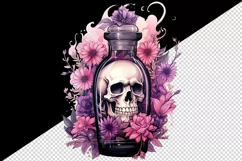 Watercolor Pink Halloween floral poison bottle skull flowers roses 20 oz tumbler skinny mug wrap clipart t-shirt sublimation printable design