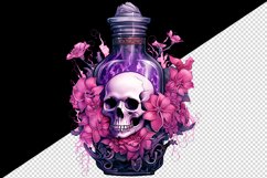 Watercolor Pink Halloween floral poison bottle skull flowers roses 20 oz tumbler skinny mug wrap clipart t-shirt sublimation printable design