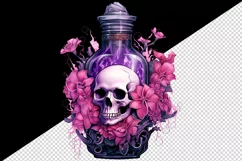 Watercolor Pink Halloween floral poison bottle skull flowers roses 20 oz tumbler skinny mug wrap clipart t-shirt sublimation printable design